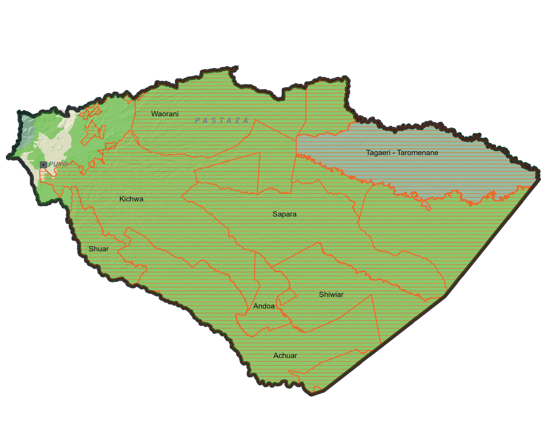 Mapa de los Territorios de Vida y Gobernanza de las Nacionalidades de Pastaza.